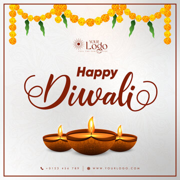 Happy Diwali post design, greetings banner design