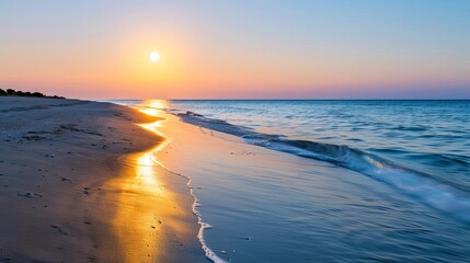 A quiet beach with moonlight reflecting on gentle waves, Night beach, calmness