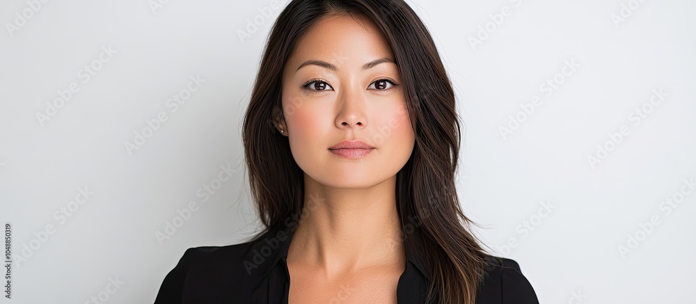 Poster attractive asian woman in her 30s photographed in a studio against a white background. with copy spa