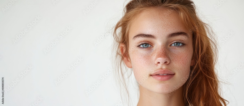 Poster attractive female in her late teens to early twenties isolated on a white background. with copy spac