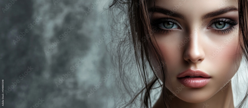Poster close up portrait of an expressive glamorous girl against a grey background. with copy space image. 