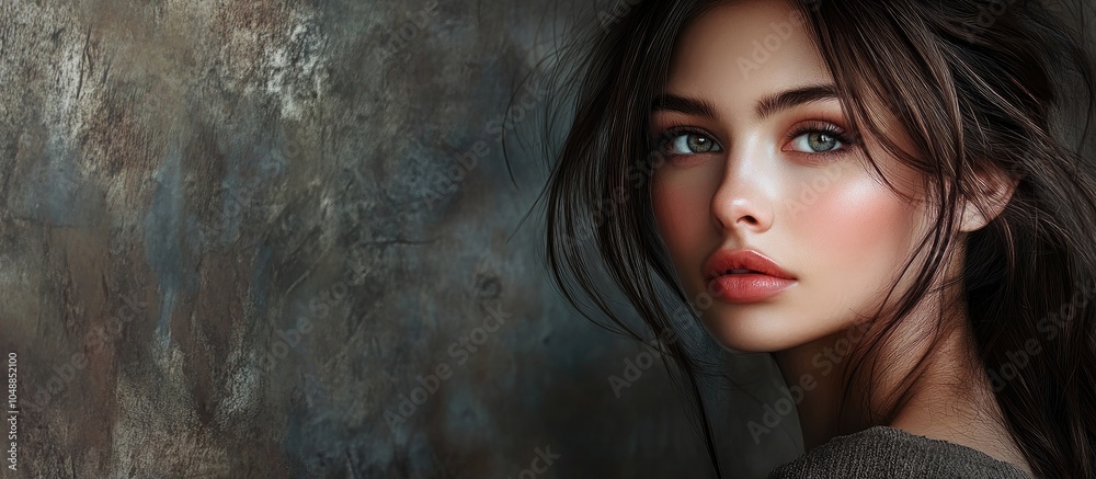 Poster portrait of a stunning and expressive young brunette woman. with copy space image. place for adding 