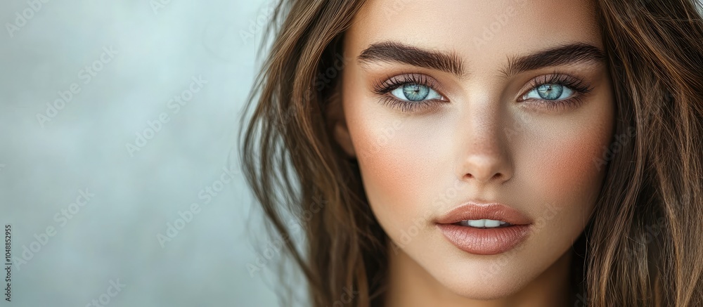 Poster young trendy woman posing in close up. with copy space image. place for adding text or design