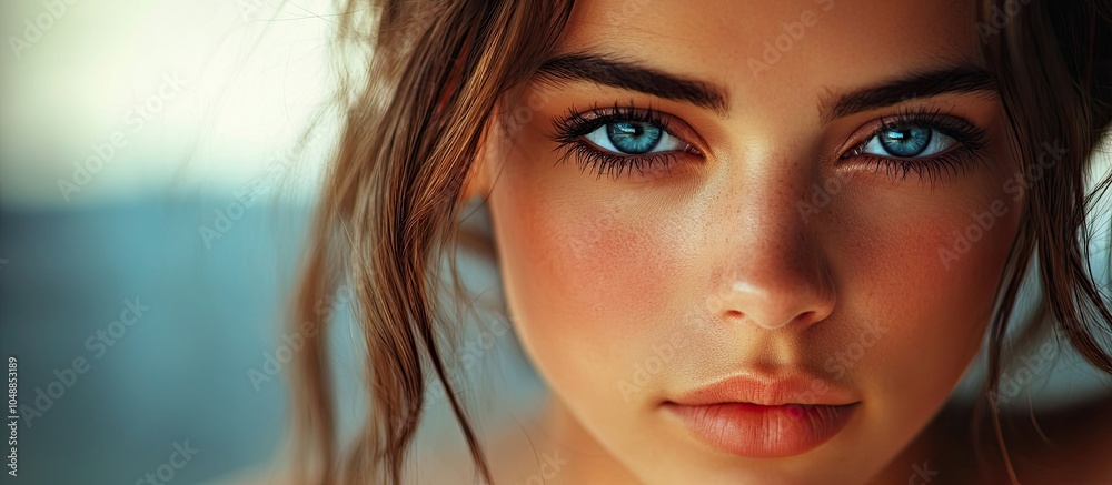 Poster young trendy woman posing in close up. with copy space image. place for adding text or design