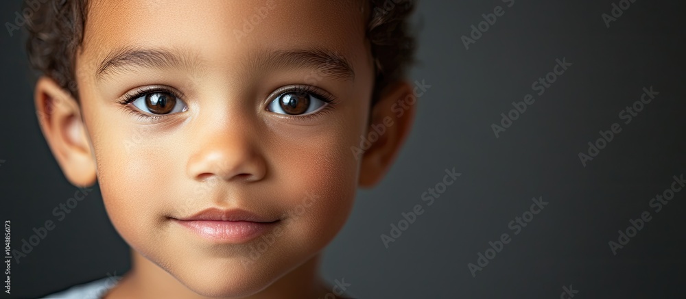 Fototapete Close up portrait of a lovely mixed race boy An utterly charming child with an exceptionally sweet and innocent expression on his face. with copy space image. Place for adding text or design