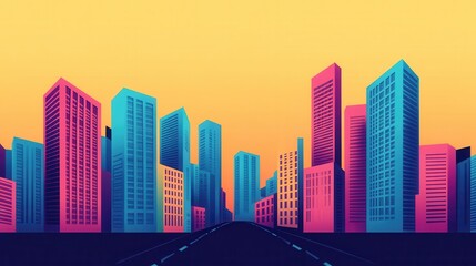 Obraz premium Vibrant City Street at Sunset