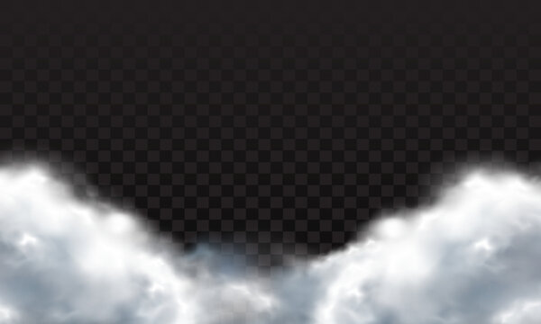 Vector of realistic white cloud smoge on black checkered background