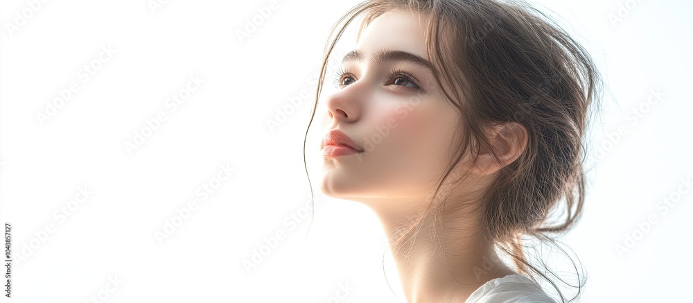 Poster portrait of the lovely young girl set against a white background. with copy space image. place for a