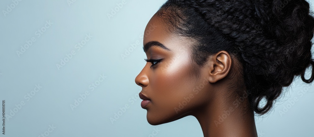 Poster portrait of a beautiful african american woman seen from the side. with copy space image. place for 