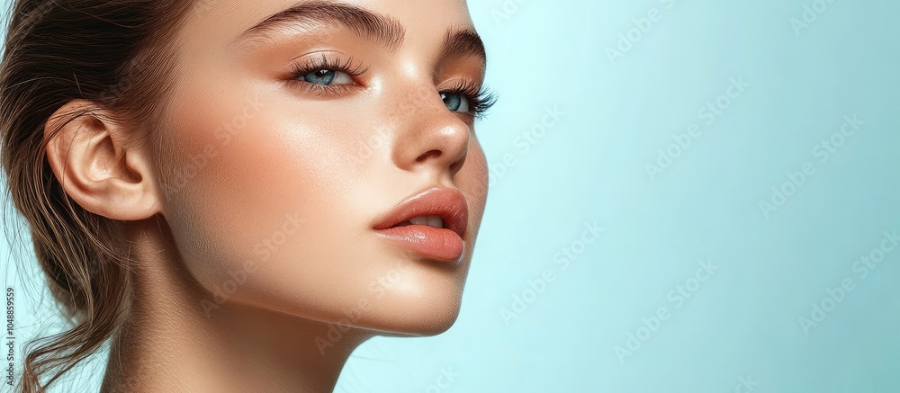 Aufkleber Model isolated on a simple background in the studio. with copy space image. Place for adding text or design