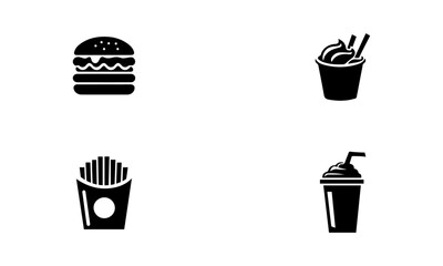 a simple fast food silhouettes set in black and white color vector