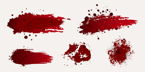 Splashes and stains, drops of blood on a white background. Injuries, realistic strokes, bruises.