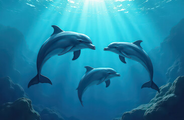 Banner Dolphins in the ocean	
