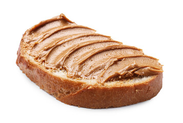 Tasty sandwich with peanut butter isolated on white