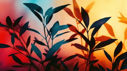 Silhouettes of Leaves Against a Colorful Background