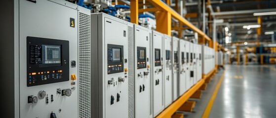 Industrial control panels in a manufacturing facility.