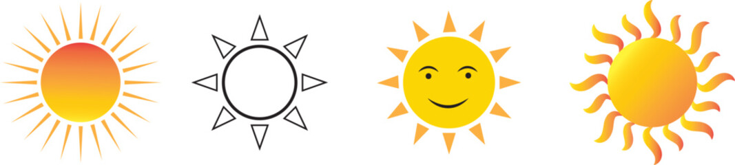 Sun simple icons collection. drawn sun icons. Rising sun, sunset, dawn illustrations set.