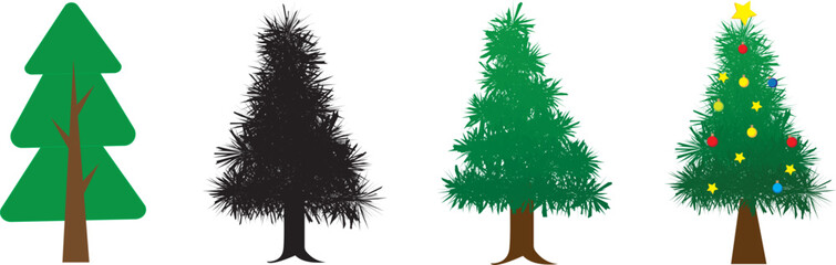Set of tree and leaf collection drawn flat design vector element. ones with leaves and lush green