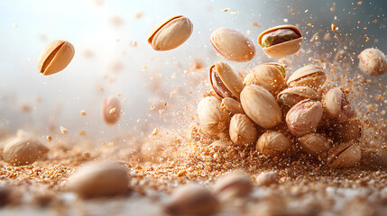 Fototapeta premium isolated Flying delicious pistachios cut out on white background