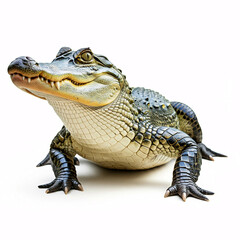 Fototapeta premium closeup of a baby alligator looking up on a white background