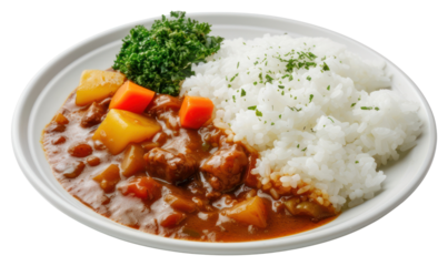 PNG Japanese curry rice plate food meal.