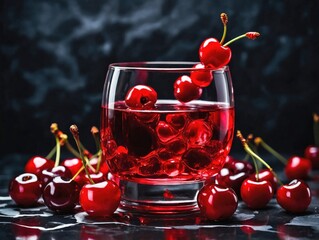 Cherry Juice on a Black Marble Table