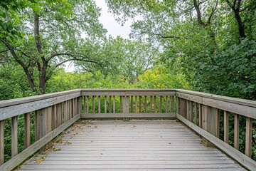 Obraz premium Wooden Deck Overlooking Lush Green Forest Landscape