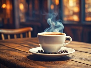 Obraz premium Coffee Cup on Wooden Table