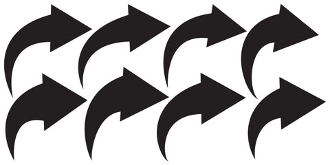 curved arrow png, black curved arrow icon ioslated on transparent background. Arrows up icon. Set of rising arrows.  Vector illustration isolated on white background. 