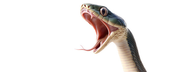 Naklejka premium Closeup snake open mouth isolated Png, transparent without background.