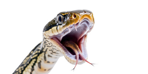 Closeup snake open mouth isolated Png, transparent without background.