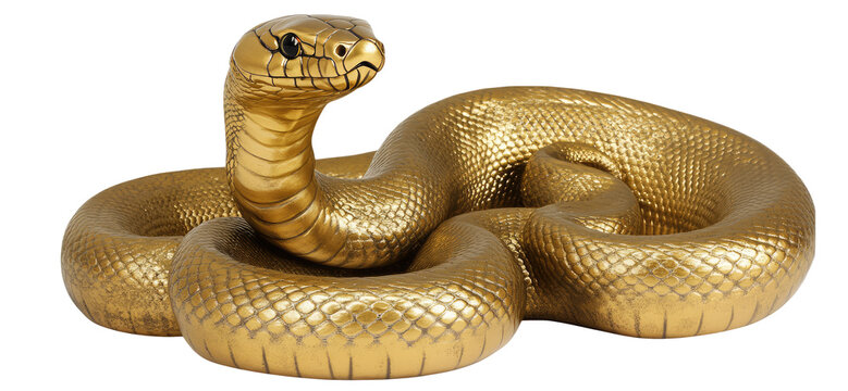 Golden snake isolated Png, transparent without background.