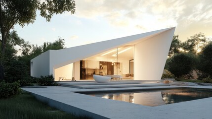 Modern White House with a Pool and a View of the Trees