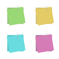Note Paper vector on white background. Post it and paper clip.