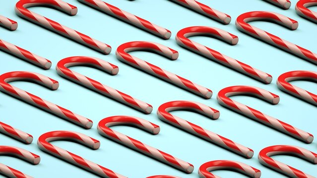 Illustration, 3d rendering, christmas candy, new year holidays, candy on solid background, 2025 year, new year, gift card, white, pink, red, green colors, holidays, fun, sweets, joy	