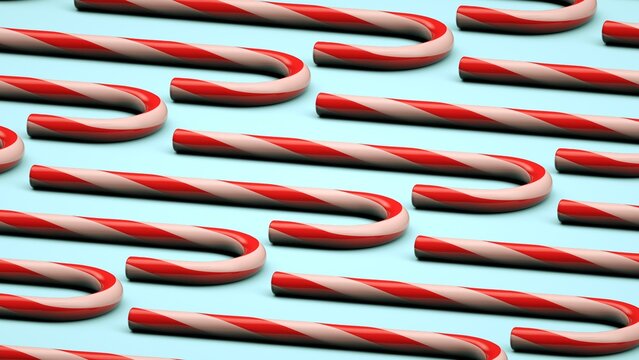 Illustration, 3d rendering, christmas candy, new year holidays, candy on solid background, 2025 year, new year, gift card, white, pink, red, green colors, holidays, fun, sweets, joy	