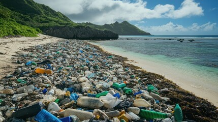 Plastic Pollution Littering a Pristine Tropical Beach