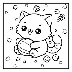 Cute Cat Kawaii Coloring Pages Bold and Easy Cute Kawaii Cat Plying With Ball Coloring Pages, Animal Coloring Pages