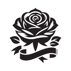 Minimalist Rose Flower With Ribbon Banner Logo Icon Vector Art