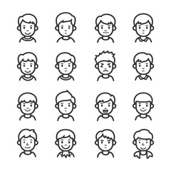 Line Art Icons of Different Male Facial Expressions