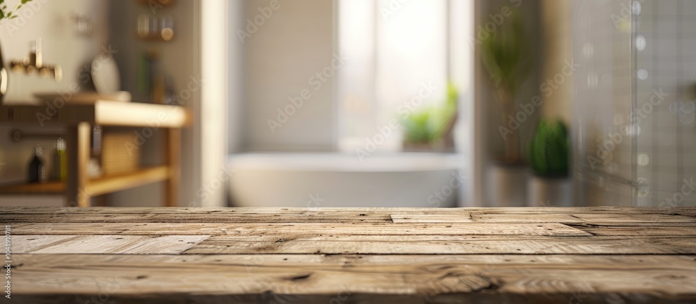 Aufkleber Tabletop and blurred bathroom in the background. with copy space image. Place for adding text or design