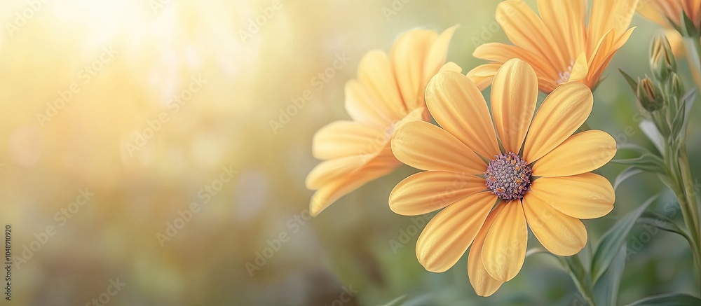 Poster Osteospermum orange flower in the garden. with copy space image. Place for adding text or design