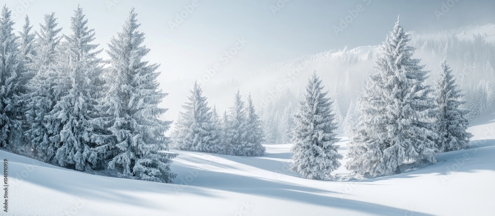 Fototapete a photograph of a snowy landscape featuring trees. with copy space image. place for adding text or d