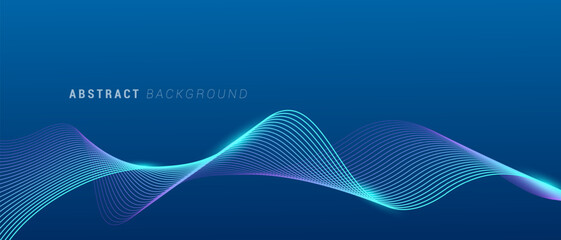 Abstract dynamic background with shining wavy lines gradient blue and purple. Future technology concept