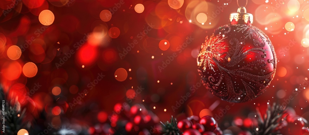 Leinwandbilder Beautiful Christmas ornaments on a red blurred background. with copy space image. Place for adding text or design