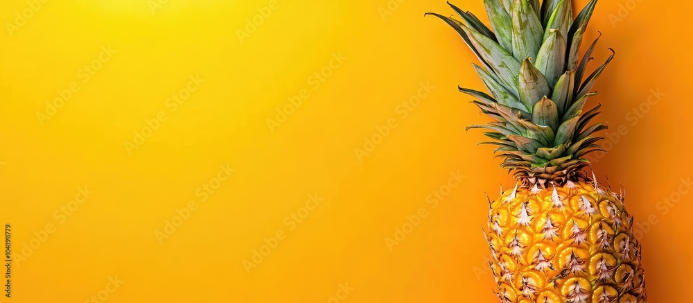 Poster Pineapple on an orange backdrop Top View Copy Space Minimal style pattern Pop art design creative idea