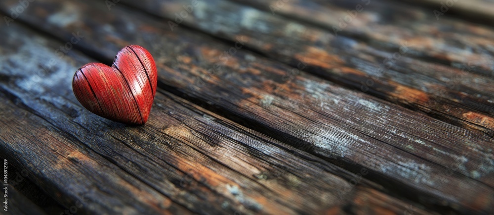 Poster Small heart on aged wooden desks. with copy space image. Place for adding text or design
