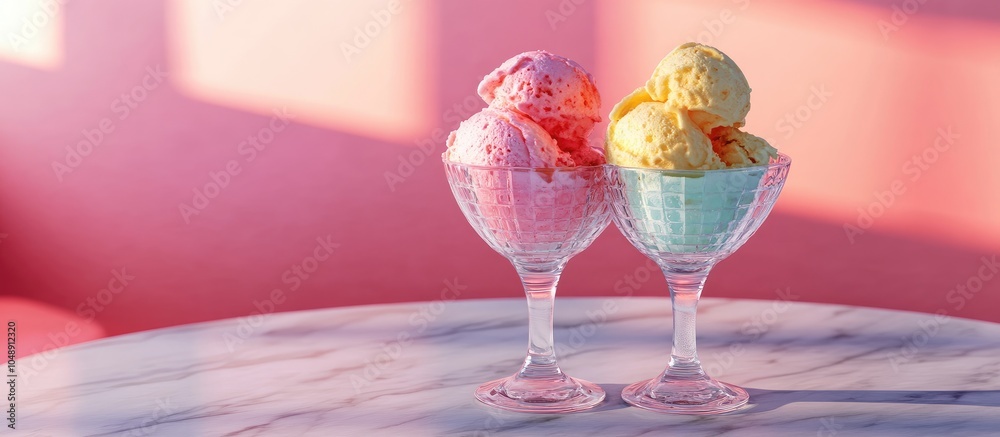Aufkleber gelato served in doubles at the cafe. with copy space image. place for adding text or design