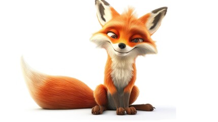 Obraz premium A Cute Cartoon Red Fox Sitting on a White Background