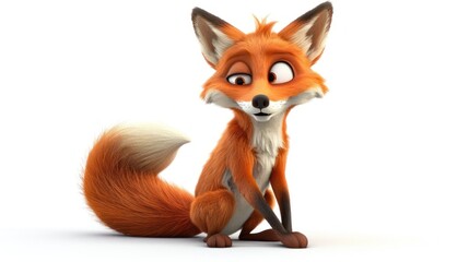 Obraz premium A cartoon fox sitting with its head tilted, looking to the side